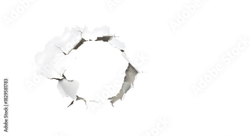 A paper with a hole in the middle ripped from bullet hole. The bullet hole through a piece of paper. , transparent background