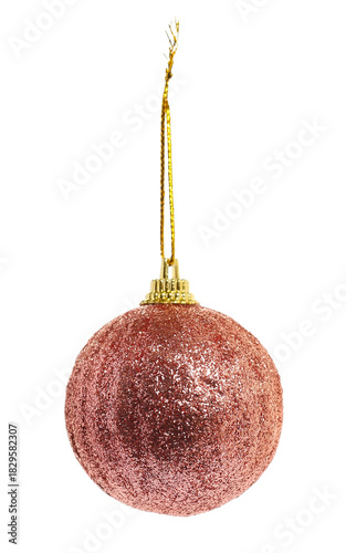 Christmas pink and golden ball, tree decorations isolated on white background, clipping path