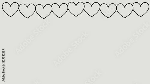 A row of black outlined hearts at the top of a gray background creating a border or header design element