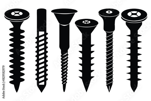 Different styles of fastener elements are displayed in black on a solid white background