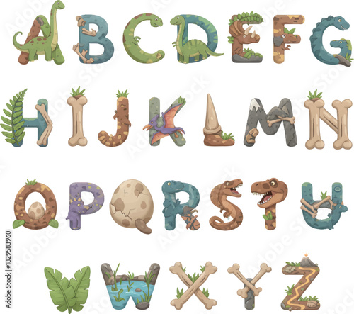 Cute Dinosaur Alphabet Clipart | Dino Kids Font | Alphabet Dino PNG | Jurassic Letters | Nursery Dino A–Z