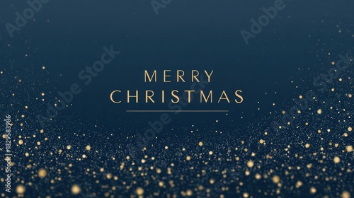 Elegant Merry Christmas greeting with gold text and sparkling bokeh on navy blue background