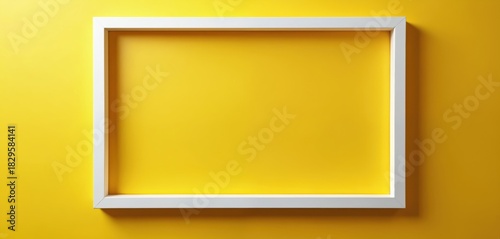 Bright yellow backdrop features white frame. Blank space offers copy area for artwork presentation. Simple scene offers modern style for art galleries. Minimalistic design creates vibrant template.