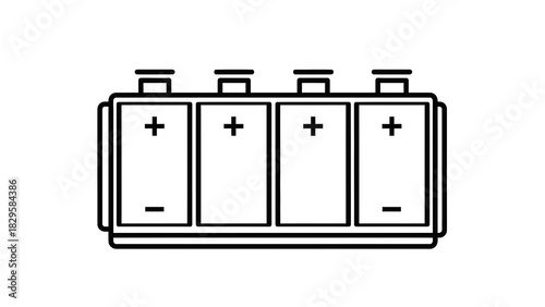 Line art illustration of four aa batteries connected in a holder
