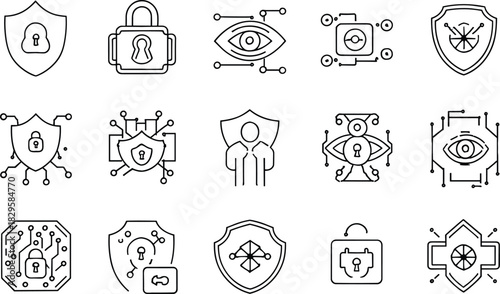 Cybersecurity and Data Protection Icon Set shield lock