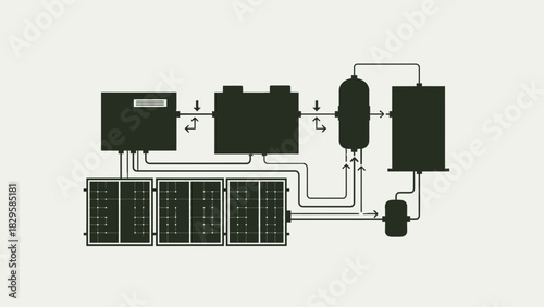 Schematic diagram of a solar thermal energy system with storage tanks