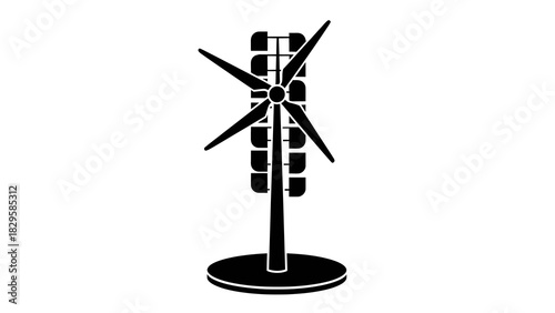 Black and white icon of a vertical axis wind turbine