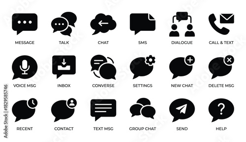 Communication and chat application vector icons including message talk chat sms and dialogue functions