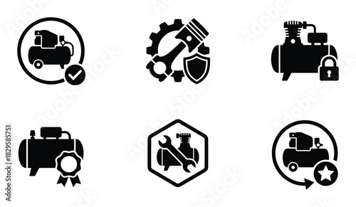 Air compressor icons set for maintenance and repair services