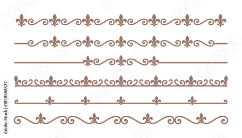 Set of decorative brown dividers with fleur de lis design elements