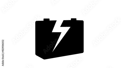 Black silhouette icon of a car battery with a lightning bolt symbol