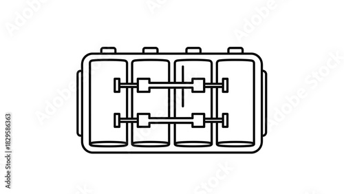 Top view line art icon of four cylindrical batteries in a holder