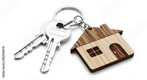 House key chain with keys on white background real estate concept home ownership