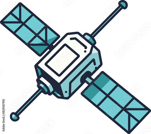 Satellite Vector Icon in Orbit with Solar Panels Space Communication Technology Illustration on White Background
