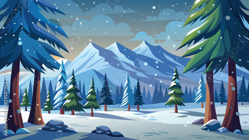 Christmas snowy winter landscape background