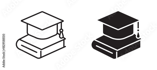 Book with graduation cap icon set, vector illustration .