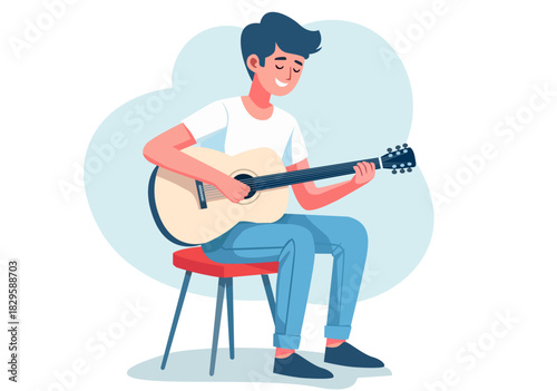 Illustration Young Man Playing Acoustic Guitar