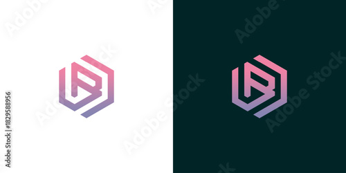 Abstract hexagonal logo design featuring the letters U and B combined into a modern monogram with a colorful gradient, perfect for a corporate brand identity
