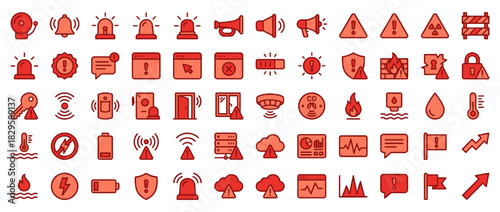 Alert and security solid icon set. containing warning, danger, a