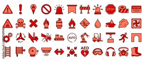 Safety and warning solid icon set. including danger, caution, ha