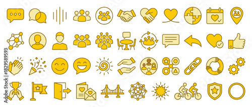 Business and teamwork solid icon set. containing communication,