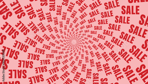 Red spiral background with bold repeating Sale, creating a dynamic geometric pattern. Perfect for banners.