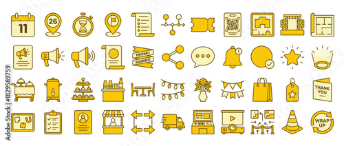 Business and event planning solid icon set. containing calendar,