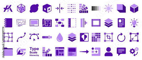 Design tool solid icon set. containing layers, scale, hierarchy,
