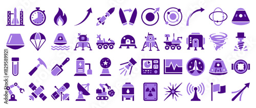 Space exploration solid icon set. containing rocket, astronaut,
