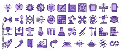 Technology and science solid icon set. containing robot, atom, c