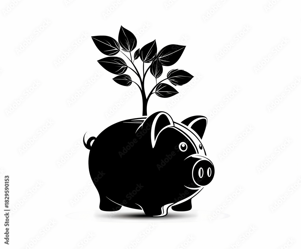 Obraz premium Sustainable Financial Growth: A Whimsical Piggy Bank Blossoms with the Prosperity of a Flourishing Plant