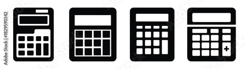 Set of vector calculator device icon. Business silhouette icons