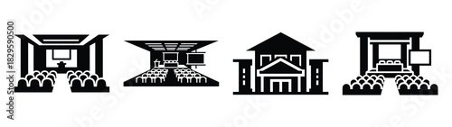 Set of vector conference hall icon. Business silhouette icons