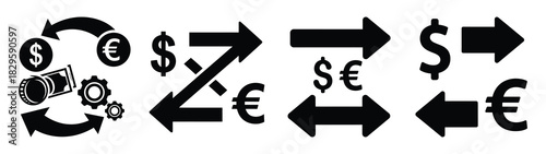 Set of vector currency exchange icon. Business silhouette icons