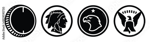 Set of vector dollar coin icon. Business silhouette icons