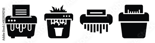 Set of vector document shredder icon. Business silhouette icons