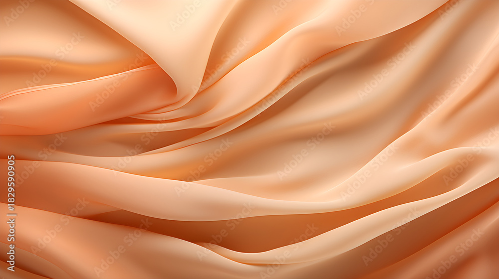Obraz premium Wrinkled pale orange-beige fabric with smooth flowing folds