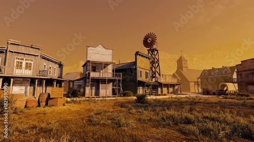 Panorama of the old town from the gold mining era.  Animation On The Theme Of History And Territories, People And Lifestyle.	
