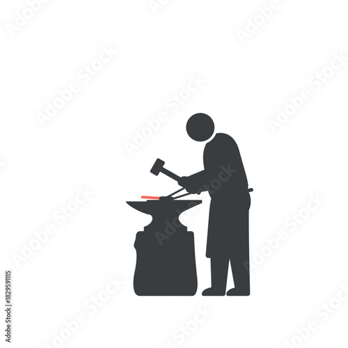 Blacksmith working with hammer and anvil silhouette.