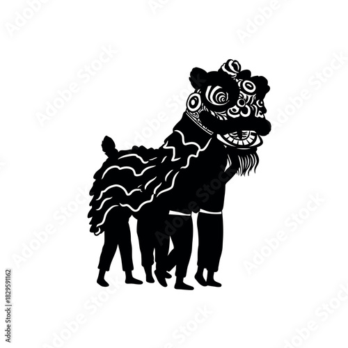 Chinese Lion Dance Performance Silhouette.