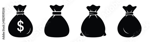 Set of vector money bag icon. Business silhouette icons
