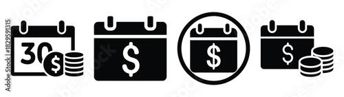 Set of vector monthly billing icon. Business silhouette icons