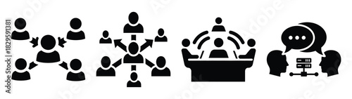 Set of vector online collaboration icon. Business silhouette icons