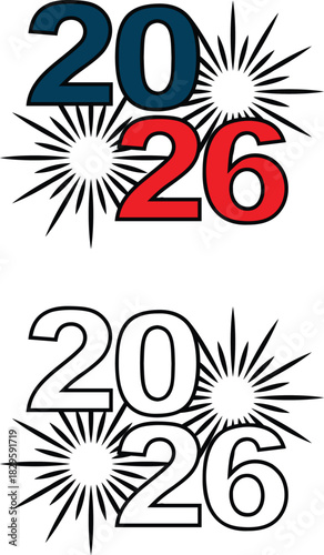 Festive 2026 Number with Starbursts