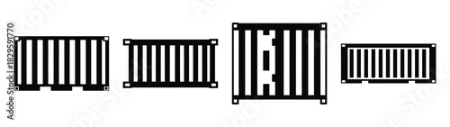 Set of vector shipping container icon. Business silhouette icons