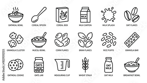 Oatmeal icon set outline style for web design user interface and print