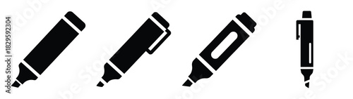 Set of vector whiteboard marker icon. Business silhouette icons