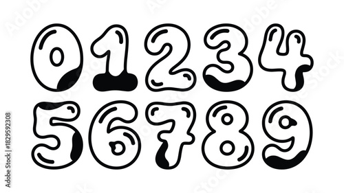 Outline cartoon bubble font number set from zero to nine for kids learning and creative design