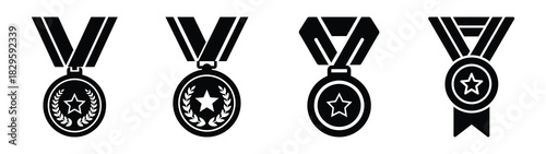 Set of vector achievement medal icon. Business silhouette icons