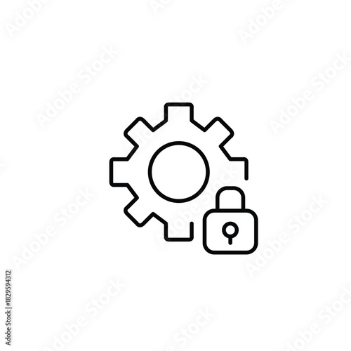 Cogwheel and lock. System security, encrypted mechanisms. Pixel perfect, editable stroke vector icon